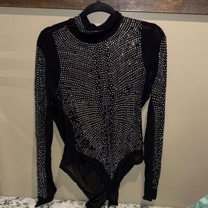 Elegant Black Rhinestone Bodysuit